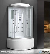 टब के साथ सफेद ऐक्रेलिक और टेम्पर्ड ग्लास शावर स्टाल