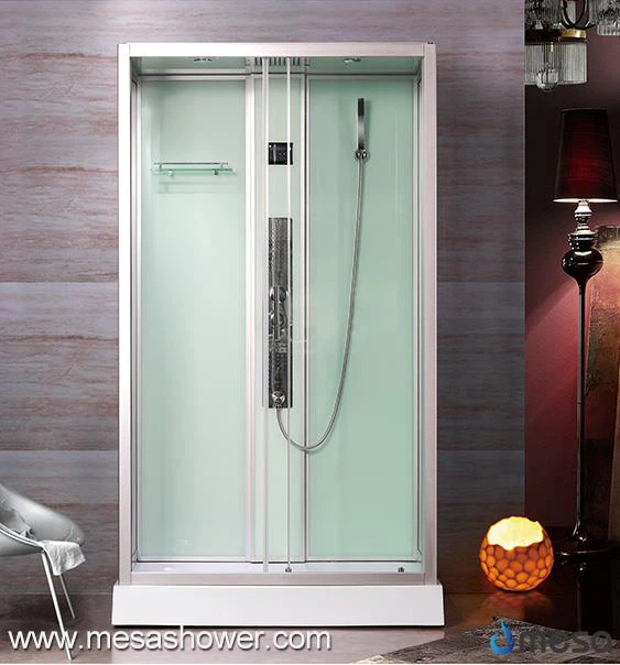 स्लाइडिंग ग्लास दरवाजा के साथ एक अकेले आयताकार शावर कक्ष